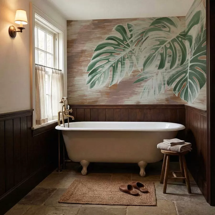 fototapeter Grønne blader på en varm, strukturert abstrakt base w05130v3