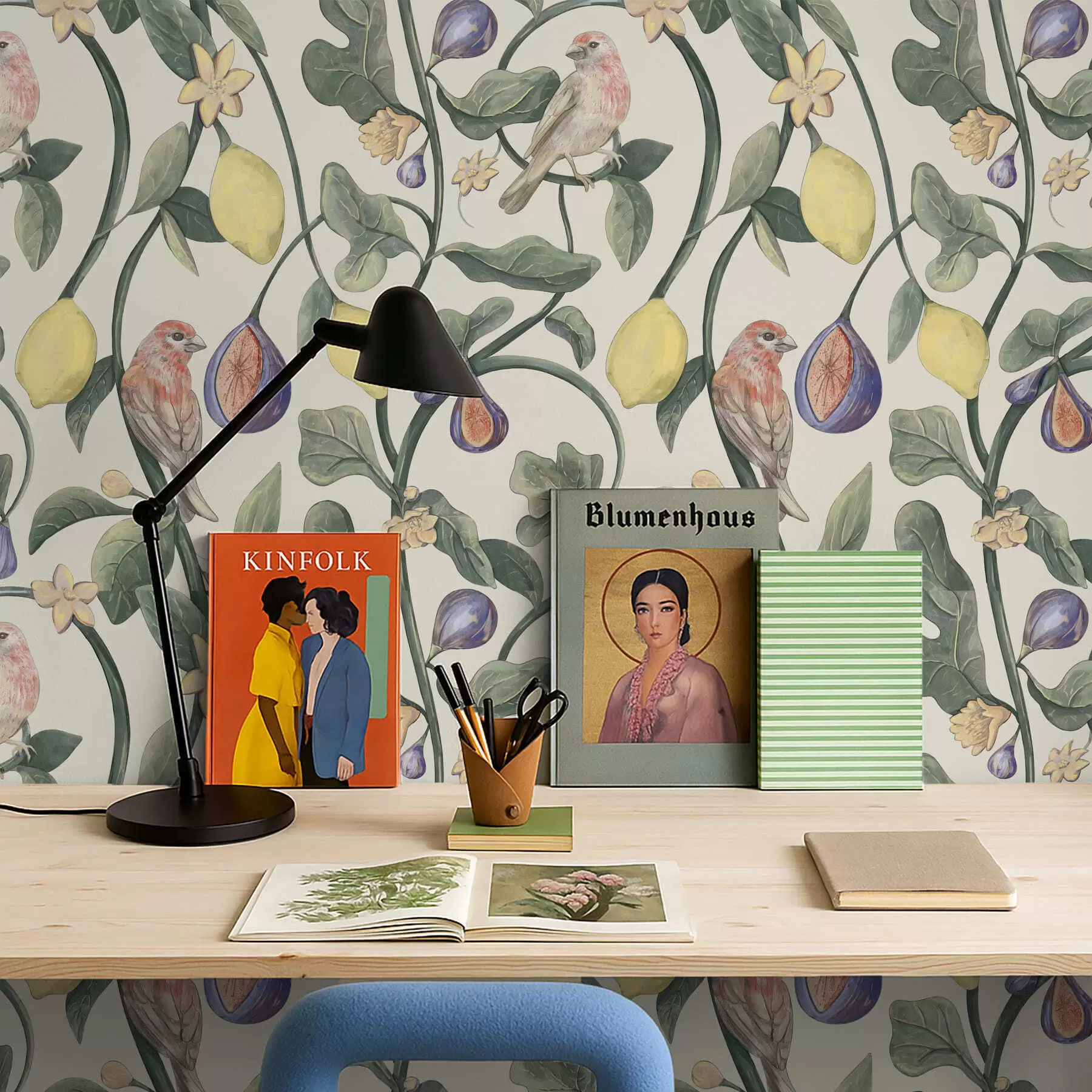 fototapeter Fugler blant blader og frukt a01107