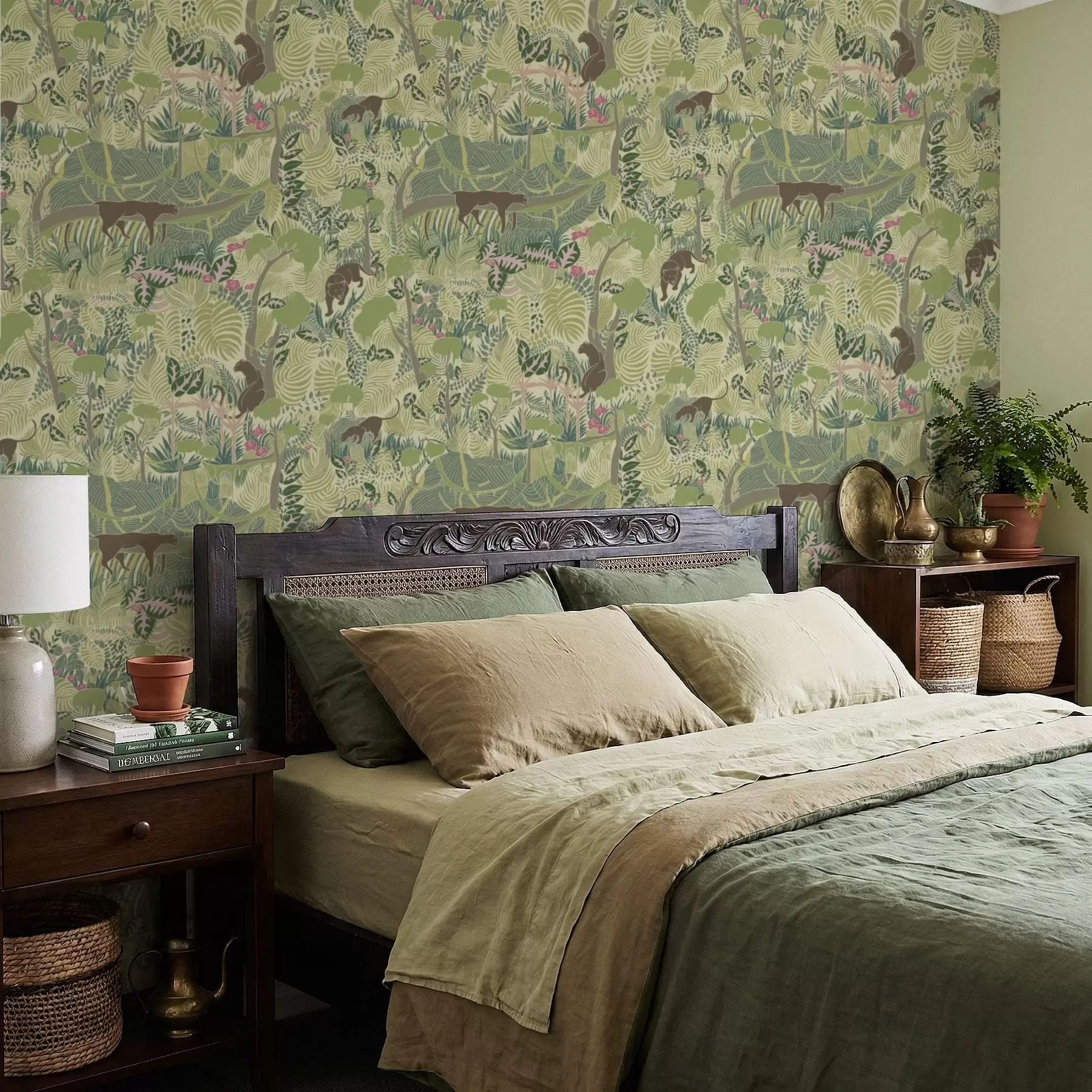 fototapeter Skogscene med dyr og tett løvverk a01108