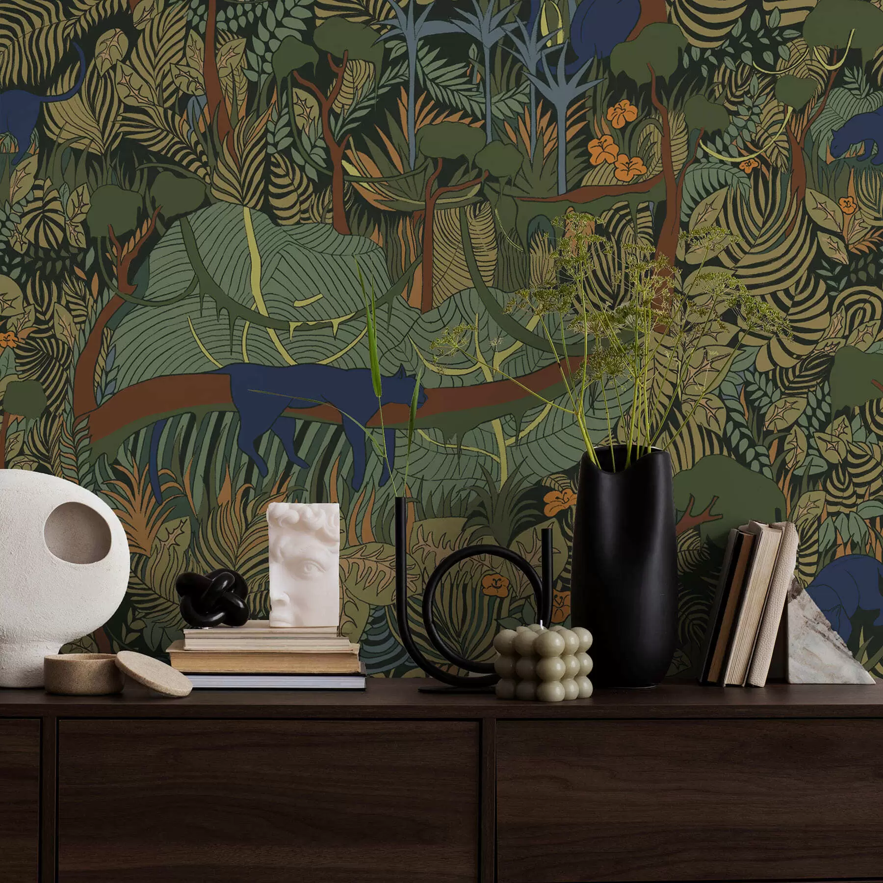 fototapeter Mørk skogscene med dyr a01108v1