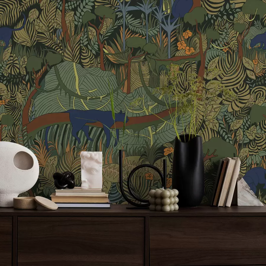 fototapeter Mørk skogscene med dyr a01108v1