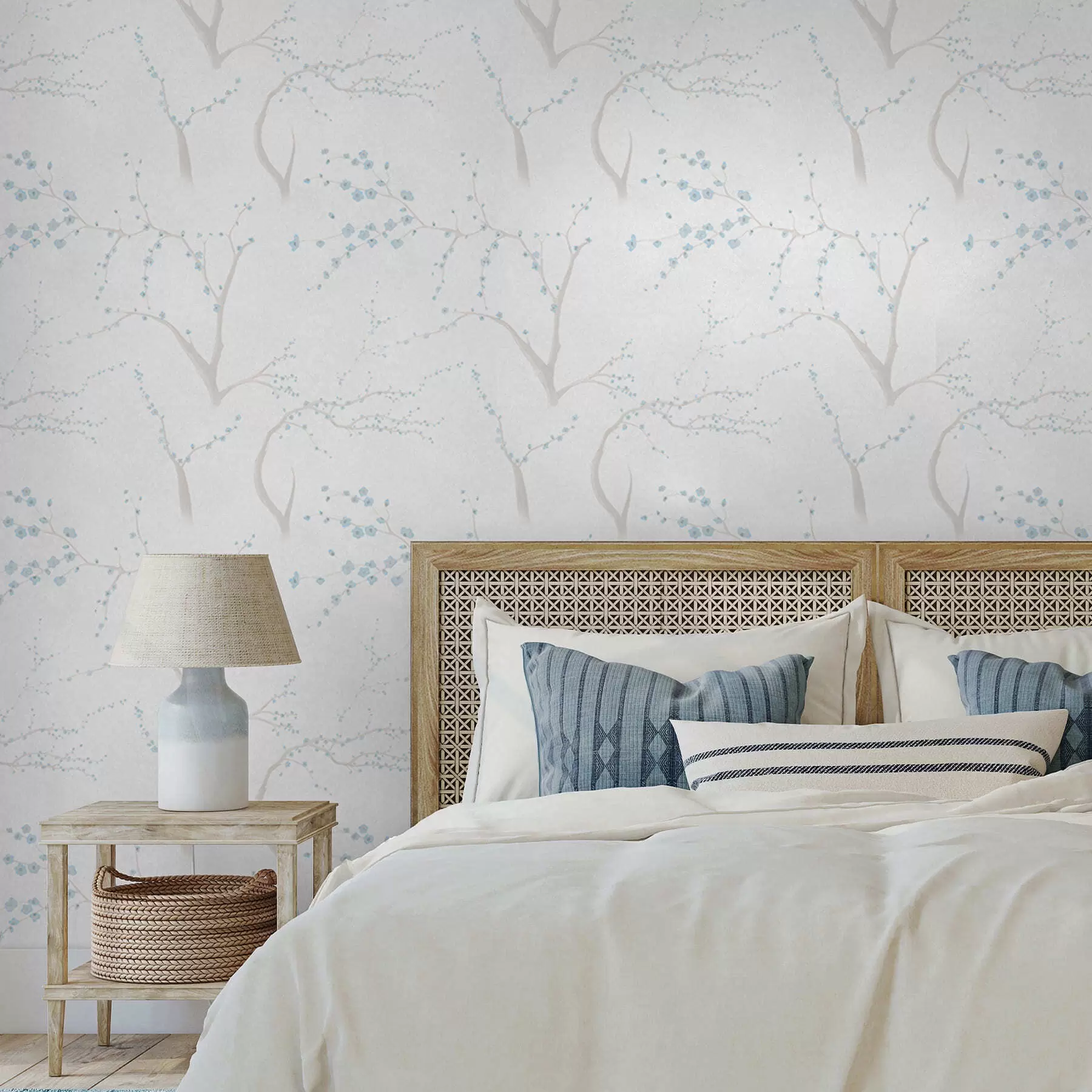 fototapeter Lette grener med blå blomster a01111