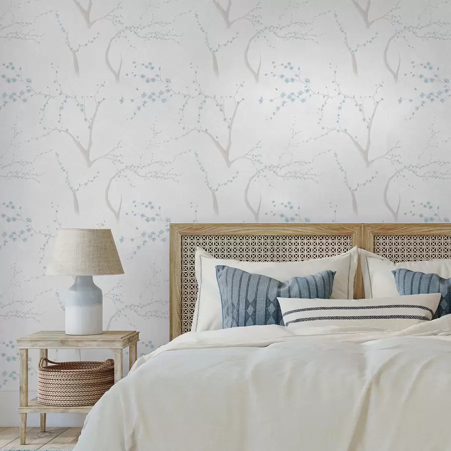 fototapeter Lette grener med blå blomster a01111