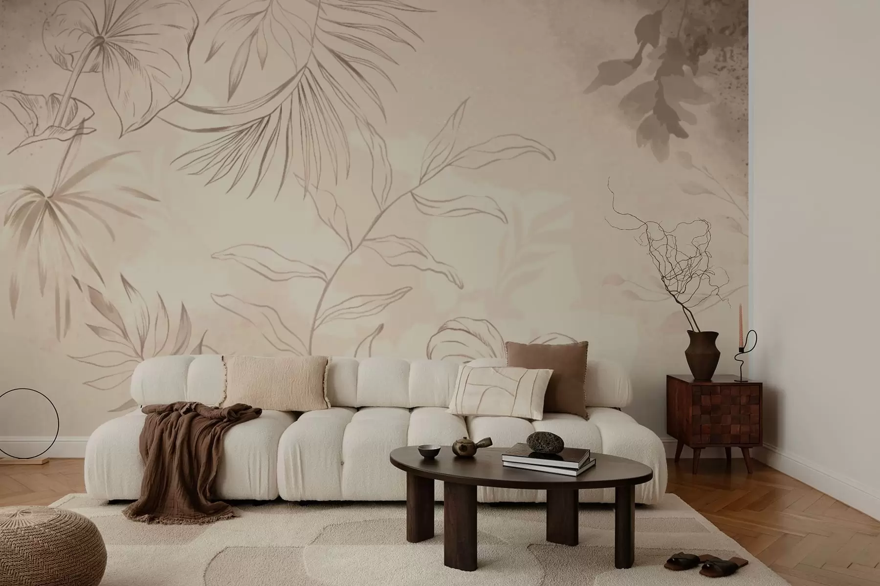 fototapeter Lineære planter på strukturert beige bakgrunn w05128