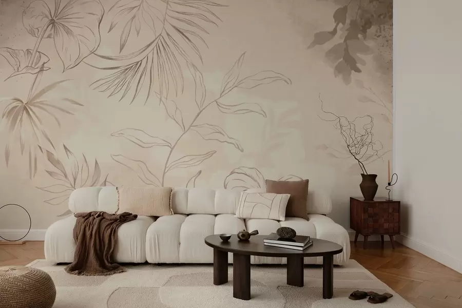 fototapeter Lineære planter på strukturert beige bakgrunn w05128