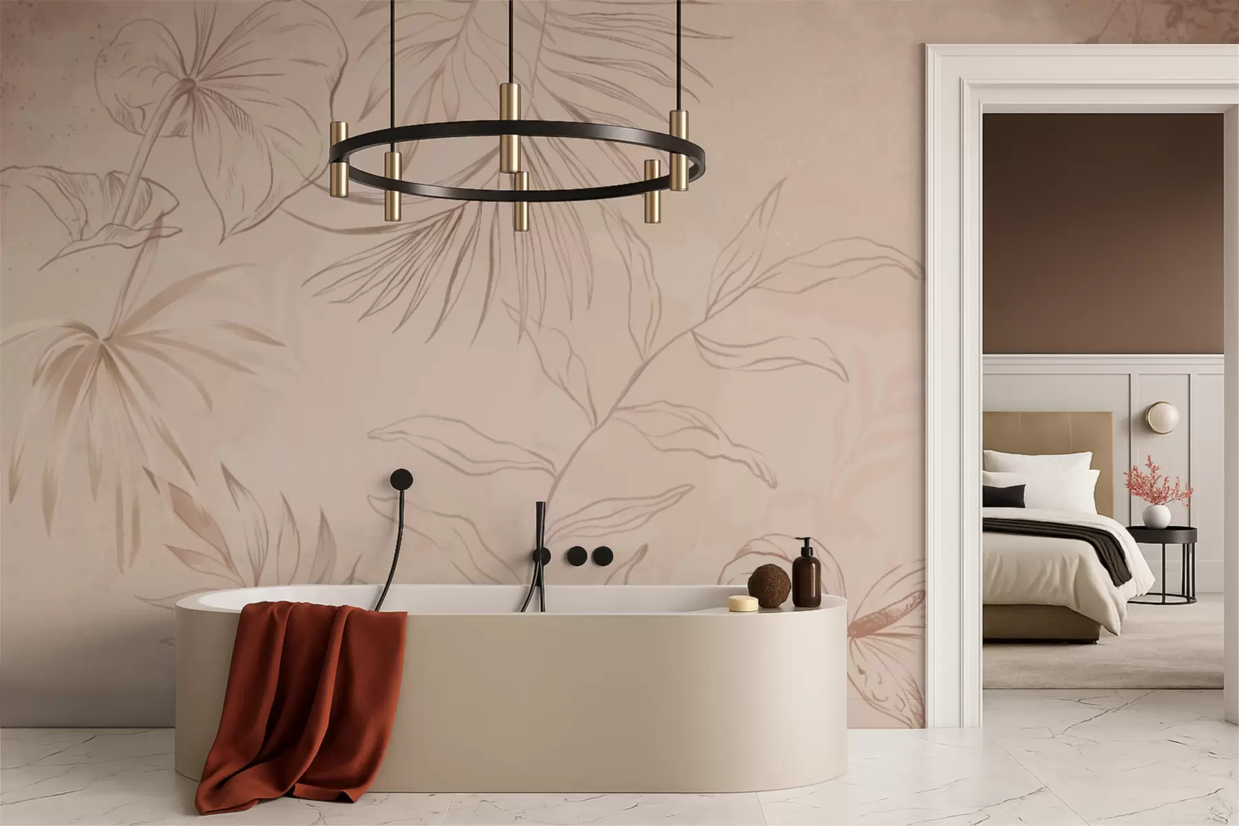 fototapeter Lineære planter på strukturert beige bakgrunn w05128