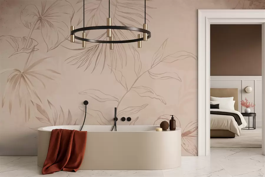 fototapeter Lineære planter på strukturert beige bakgrunn w05128