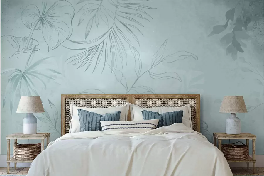 fototapeter Lineære planter på myk grønnaktig bakgrunn w05128v1