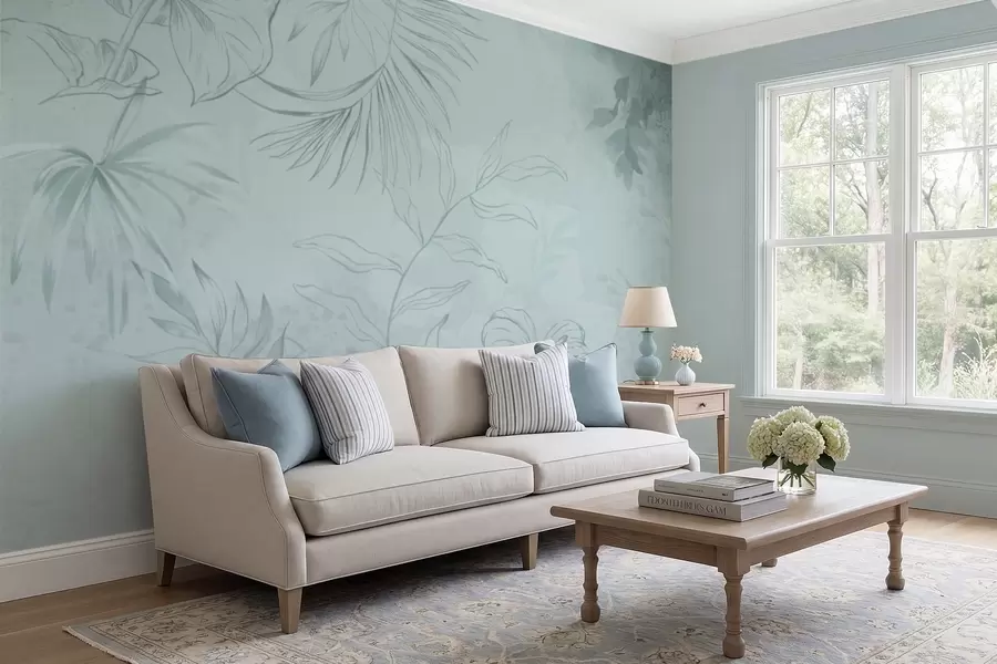 fototapeter Lineære planter på myk grønnaktig bakgrunn w05128v1