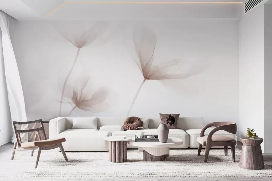 fototapeter Luftige beige blomster i minimalistisk, lys stil w09734