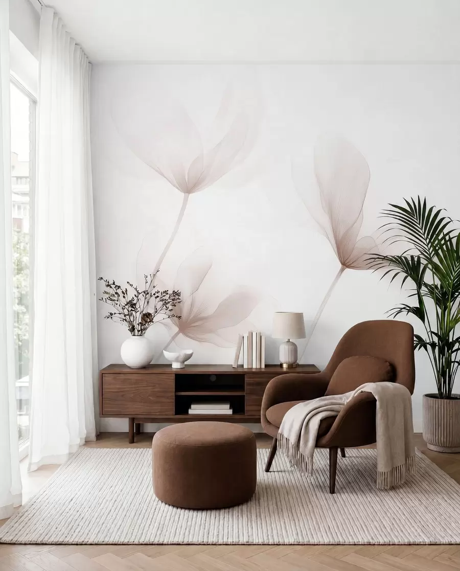 fototapeter Luftige beige blomster i minimalistisk, lys stil w09734