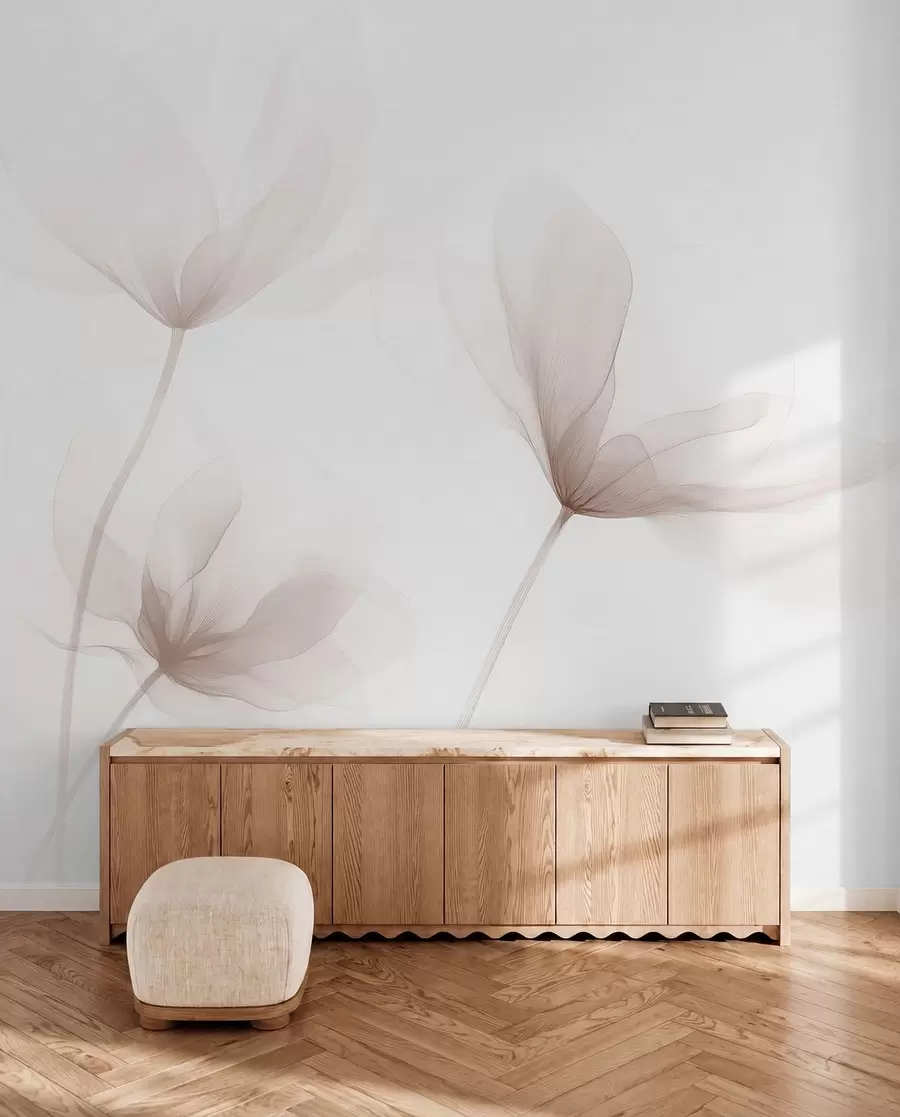 fototapeter Luftige beige blomster i minimalistisk, lys stil w09734