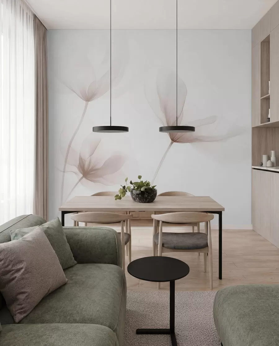 fototapeter Luftige beige blomster i minimalistisk, lys stil w09734