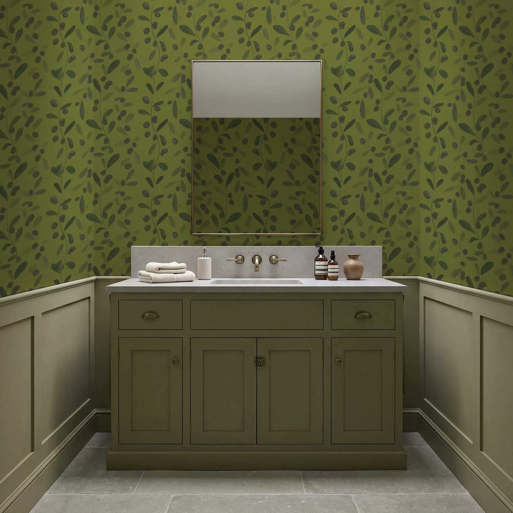 fototapeter Grønne grener med blader og bær på oliventrær a01113