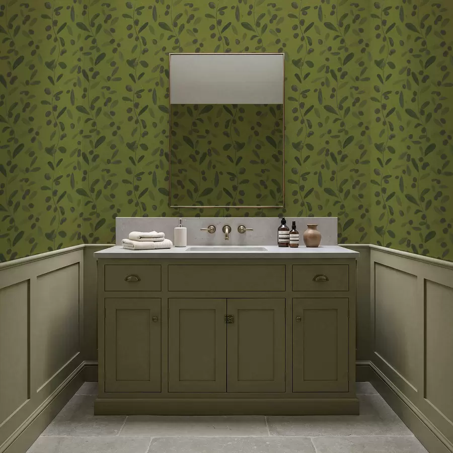 fototapeter Grønne grener med blader og bær på oliventrær a01113