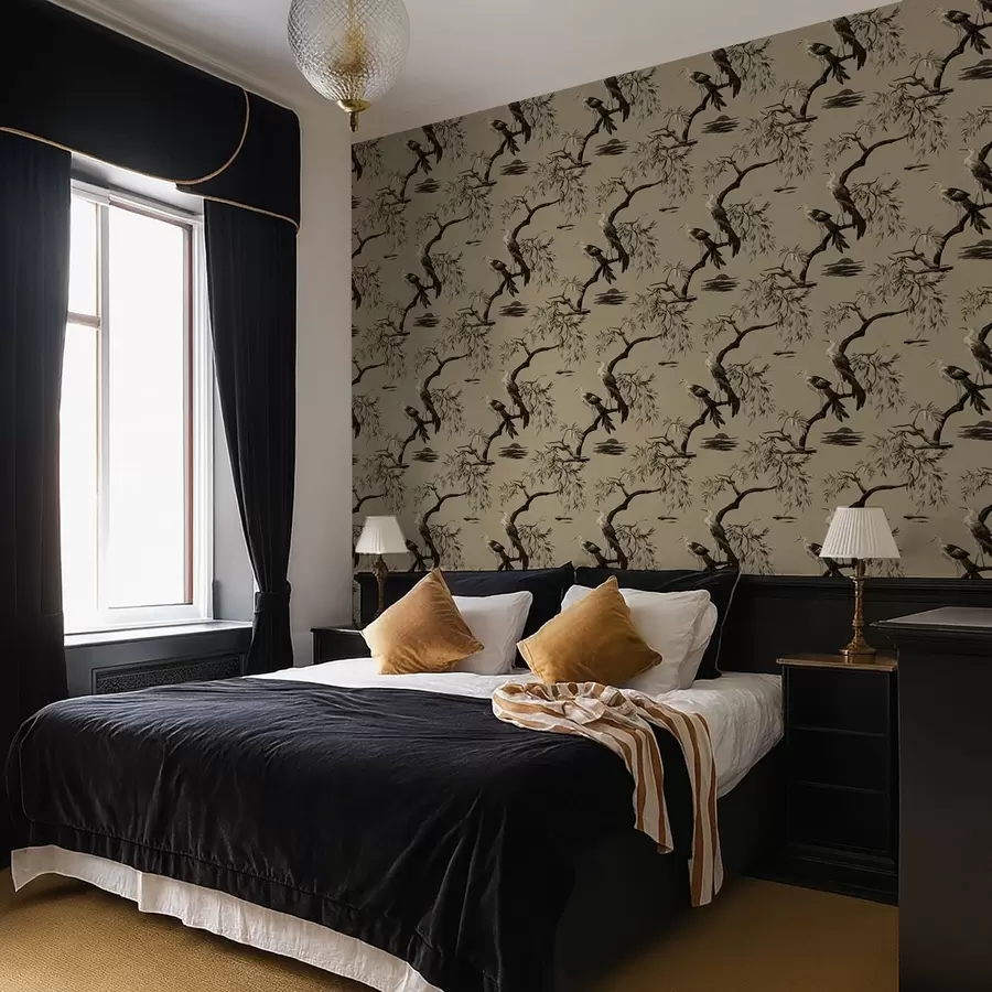 fototapeter Fugler på gren i monokrome toner a01116v2