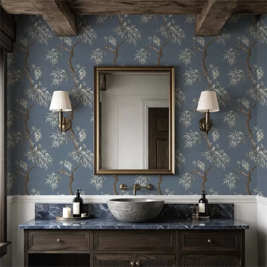 fototapeter Tregren med blader på blå bakgrunn a01117