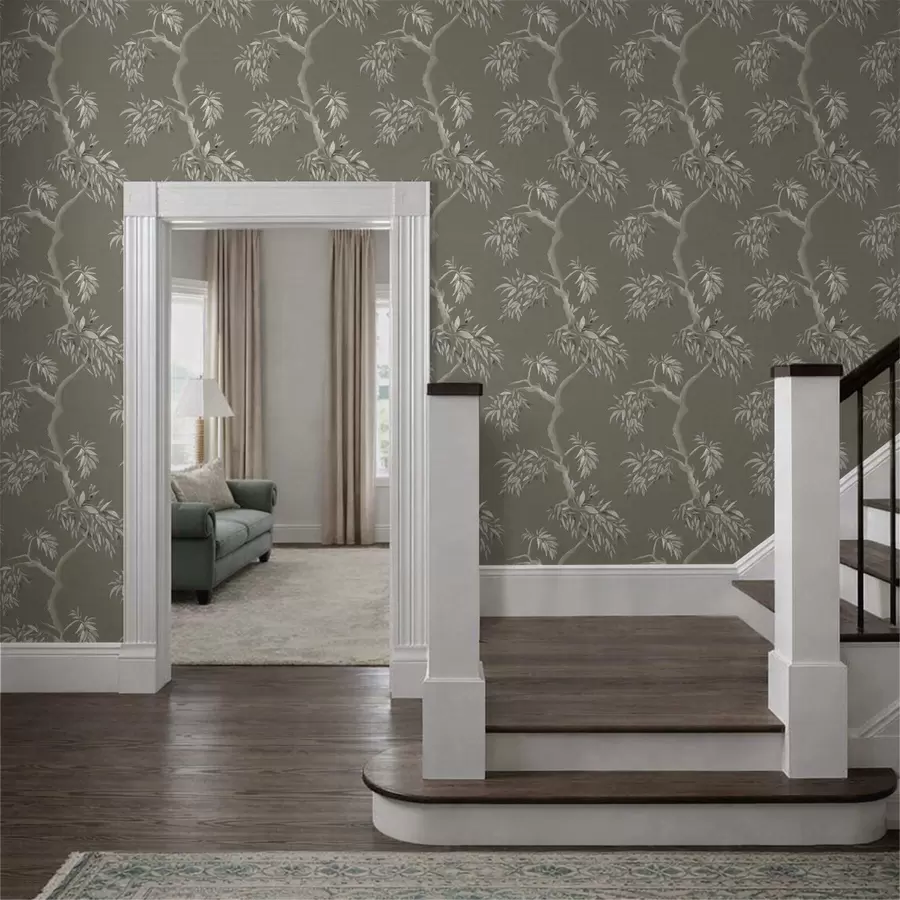 fototapeter Lett gren med blader på olivenbakgrunn a01117v1