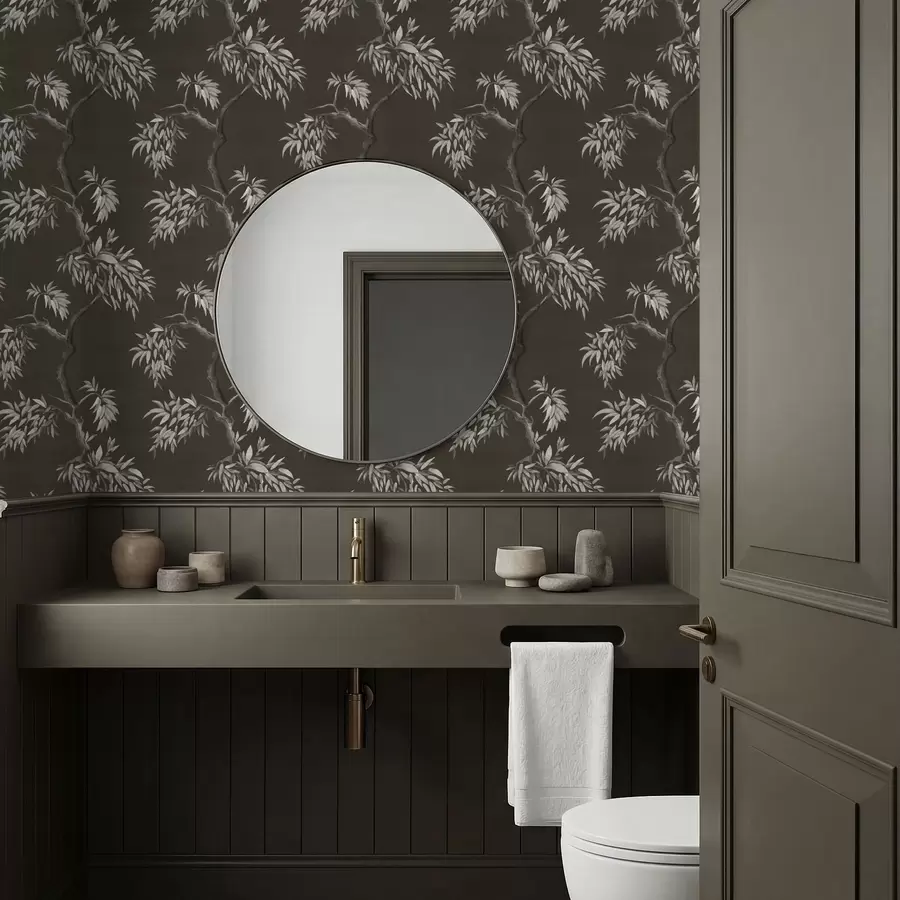 fototapeter Monokrom gren med blader på mørk bakgrunn a01117v2