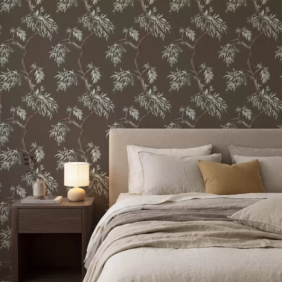 fototapeter Tregren med blader på brun bakgrunn a01117v3