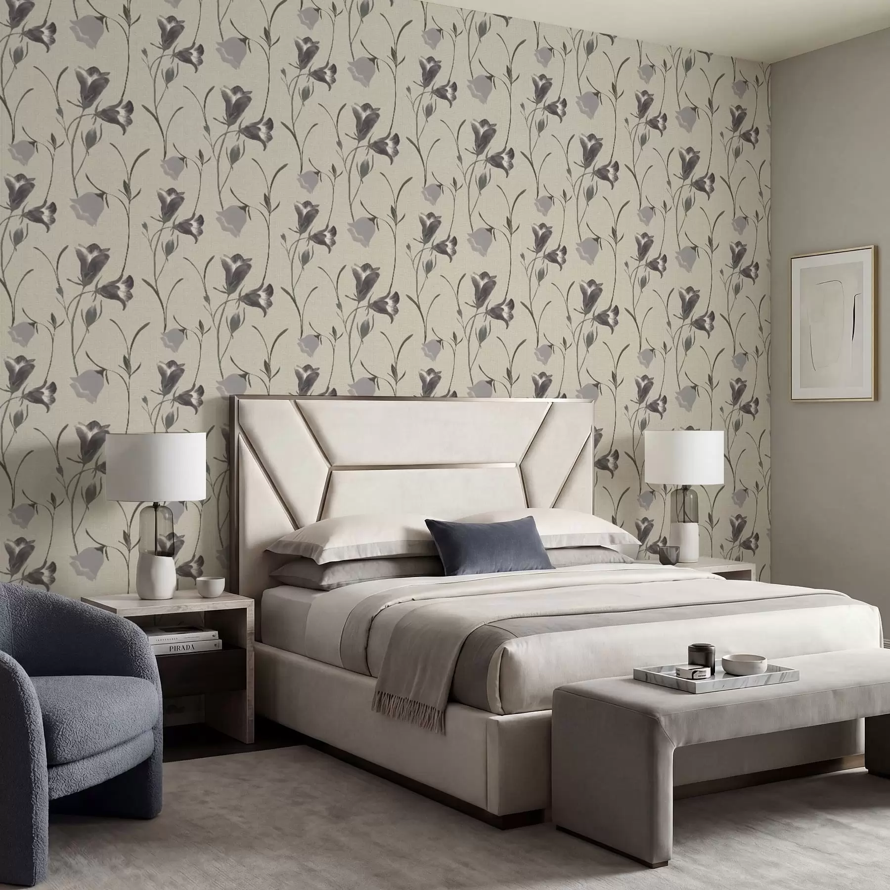 fototapeter Grå klokkeblomster på lys beige bakgrunn a01119