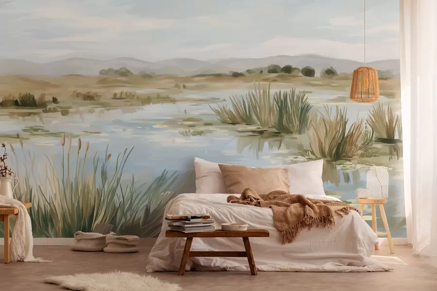 fototapeter Stille, fredelig innsjø i pittoresk landskap w05214