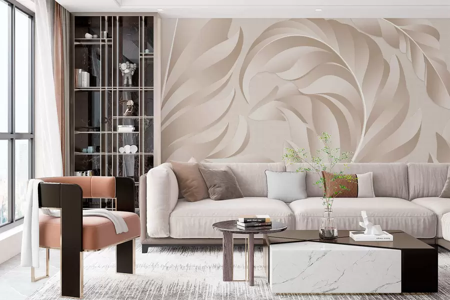 fototapeter store teksturerte fjær i beige og pudderfarger w05231