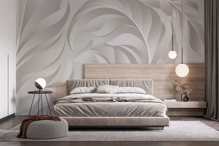 fototapeter store teksturerte fjær i perlemorsfarger w05231v2