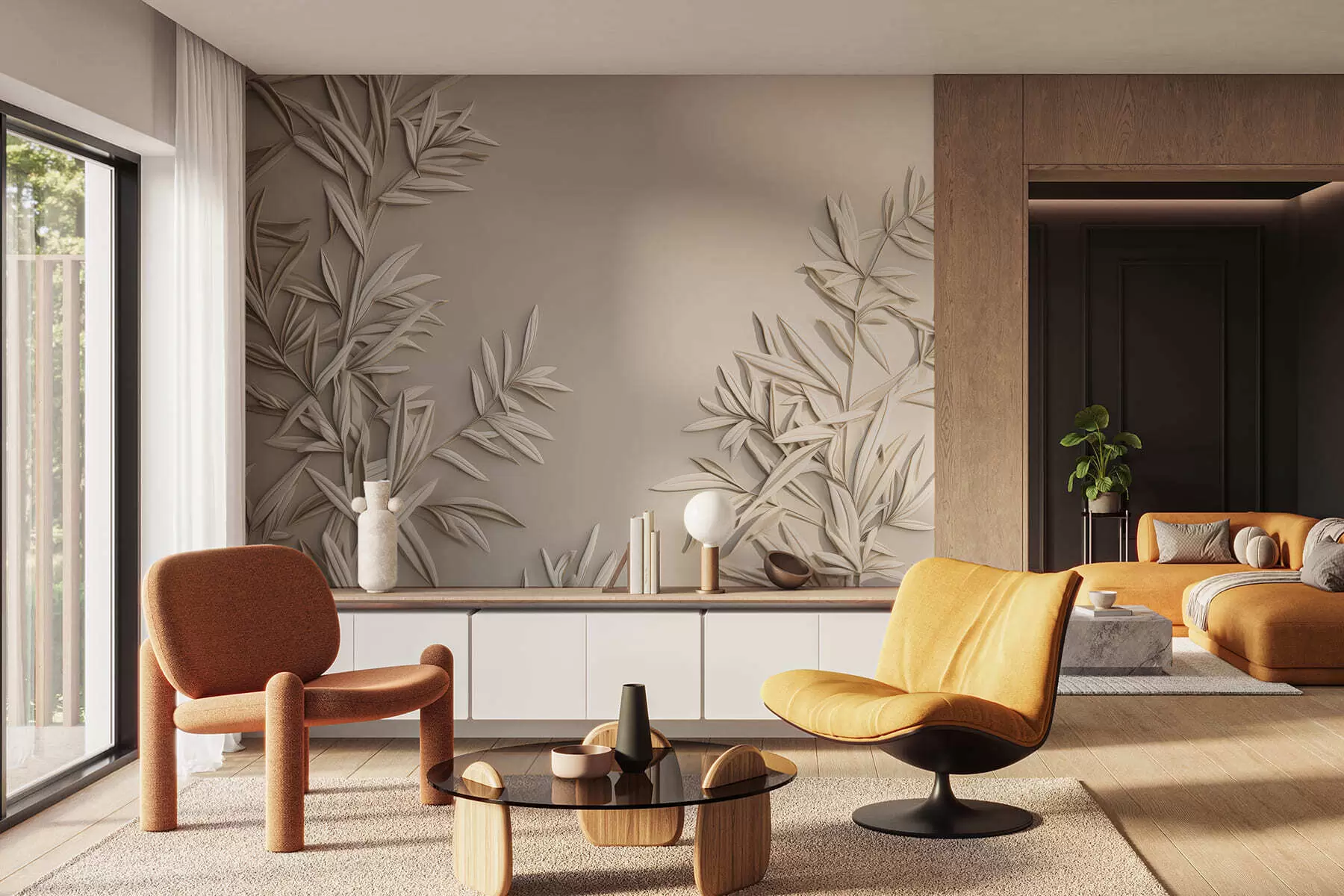 fototapeter Imitasjon av basrelieffblader w05244