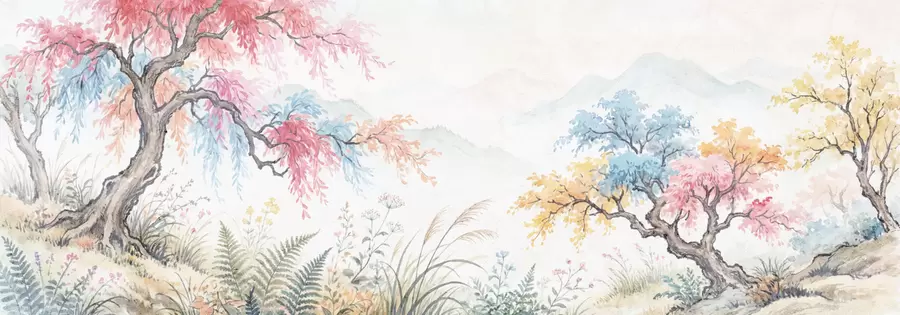 fototapeter Malt fargerik hage på betongvegg w05246