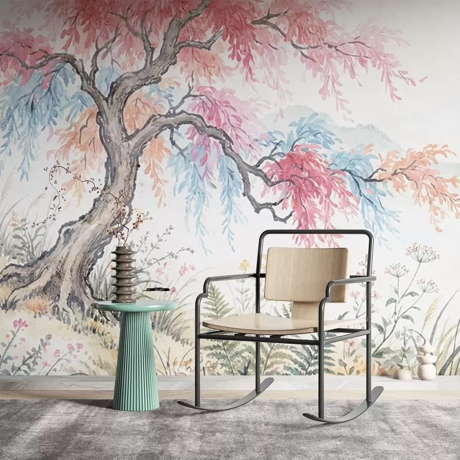 fototapeter Malt fargerik hage på betongvegg w05246