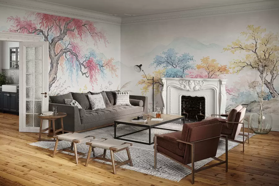 fototapeter Malt fargerik hage på betongvegg w05246