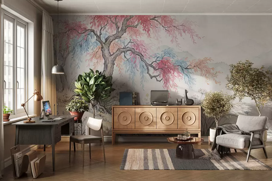 fototapeter Malt fargerik hage på betongvegg w05246