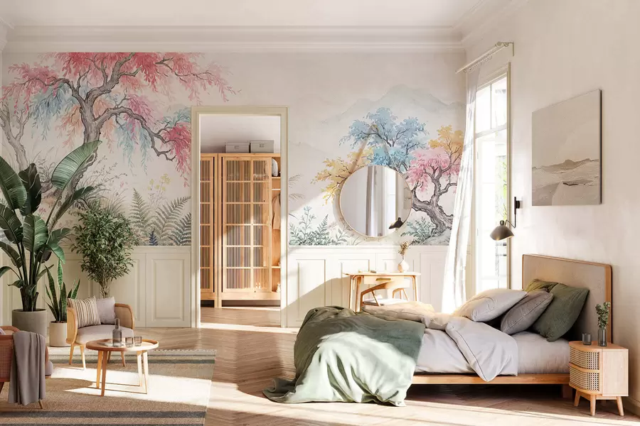 fototapeter Malt fargerik hage på betongvegg w05246