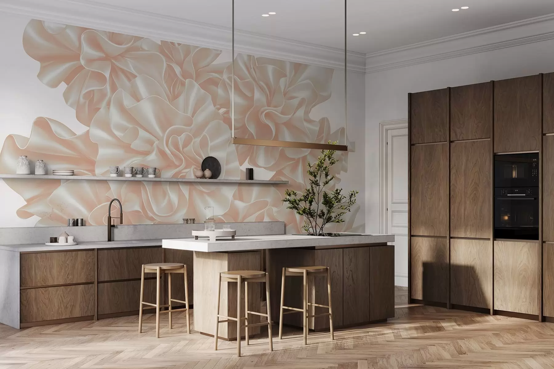 fototapeter Imitasjon av blomster fra bånd w05252