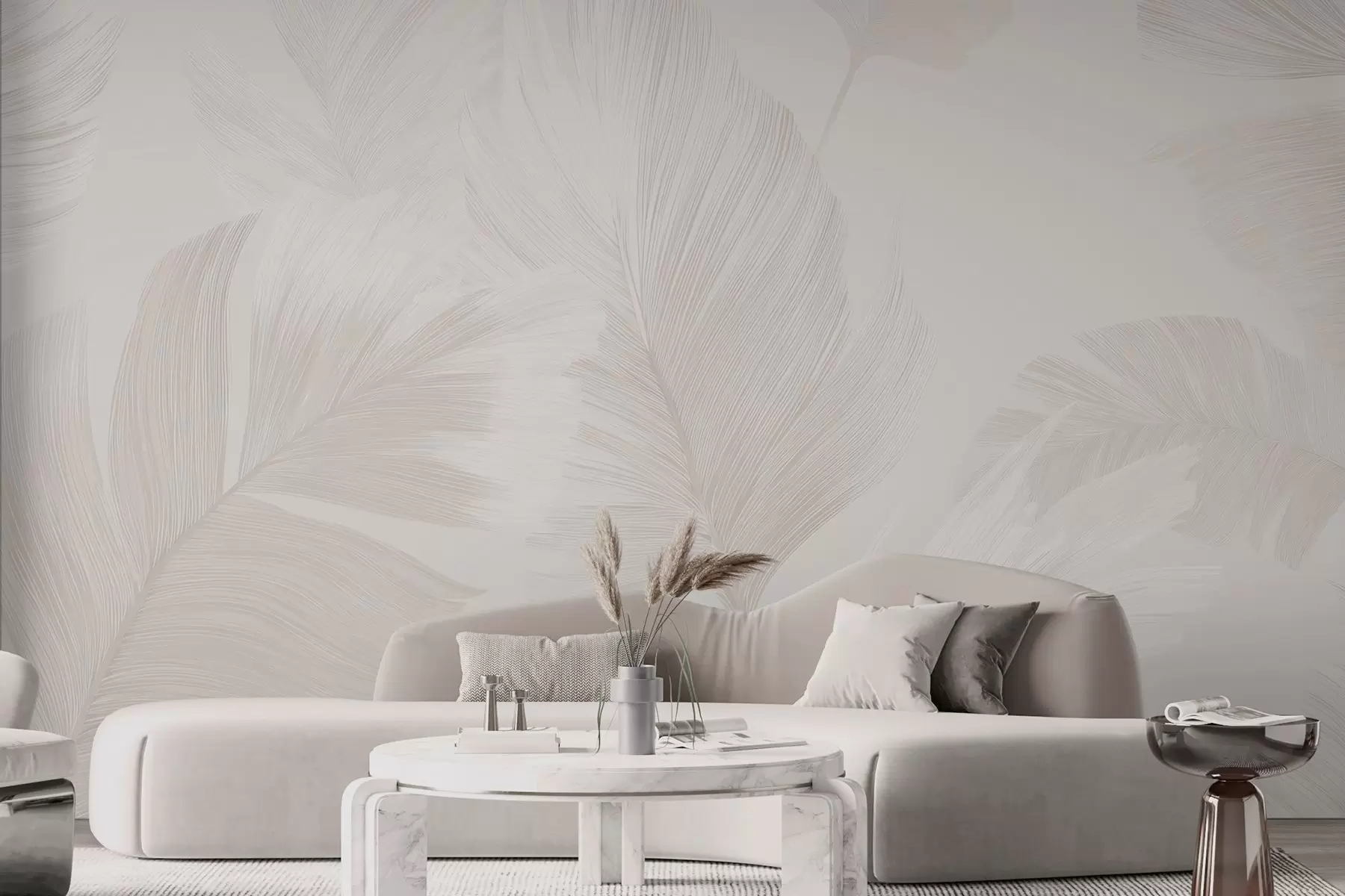 fototapeter Myke elfenbensfargede fjær i melkeaktige beige toner w09563