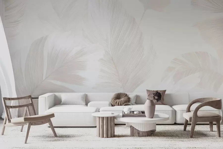 fototapeter Myke elfenbensfargede fjær i melkeaktige beige toner w09563