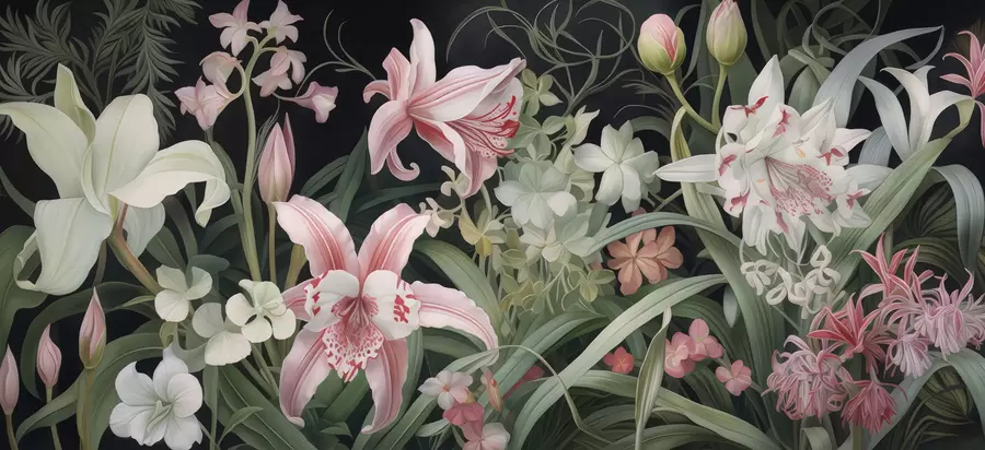 fototapeter Fantastiske blomster på mørk bakgrunn w05278