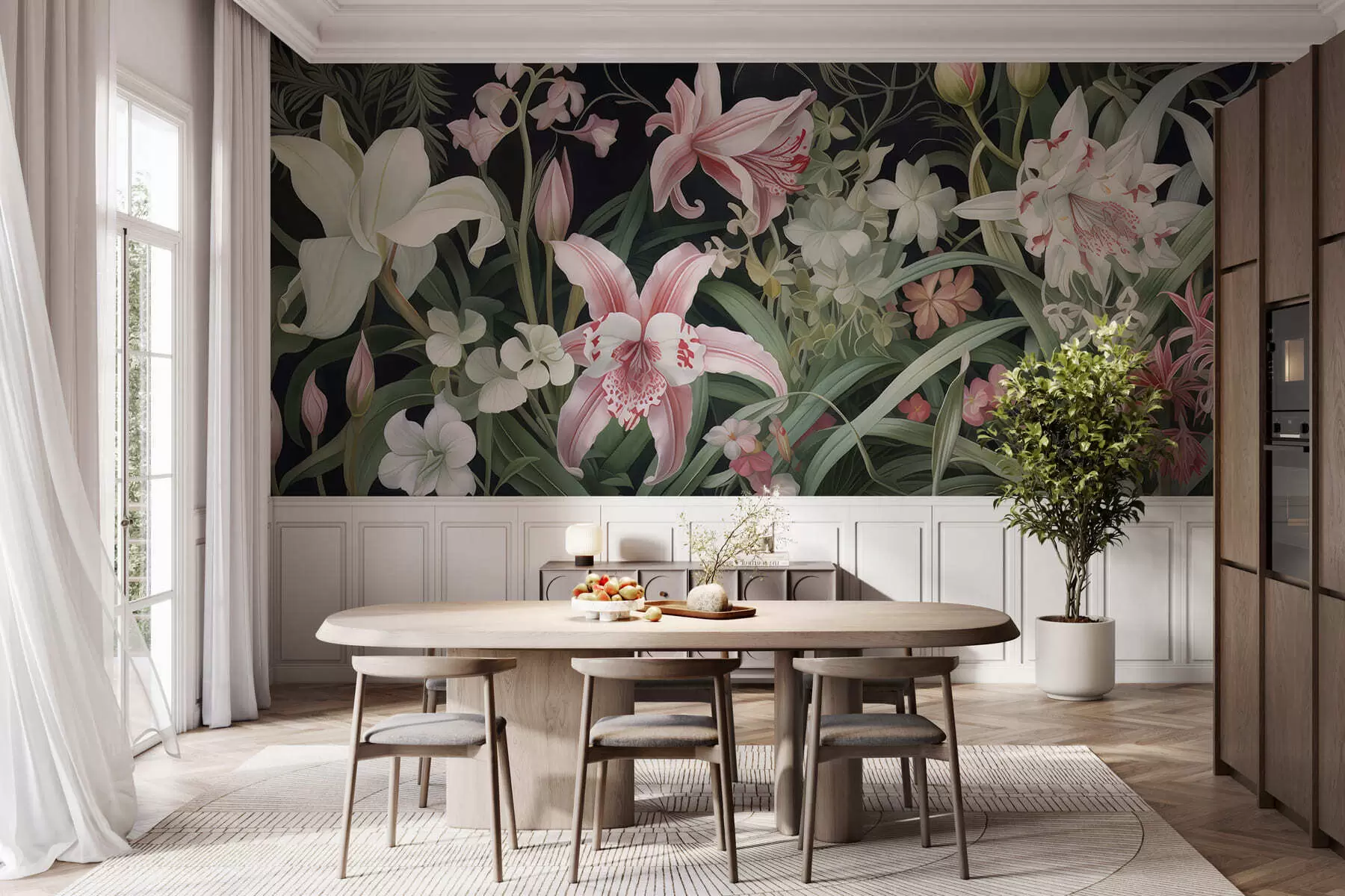 fototapeter Fantastiske blomster på mørk bakgrunn w05278