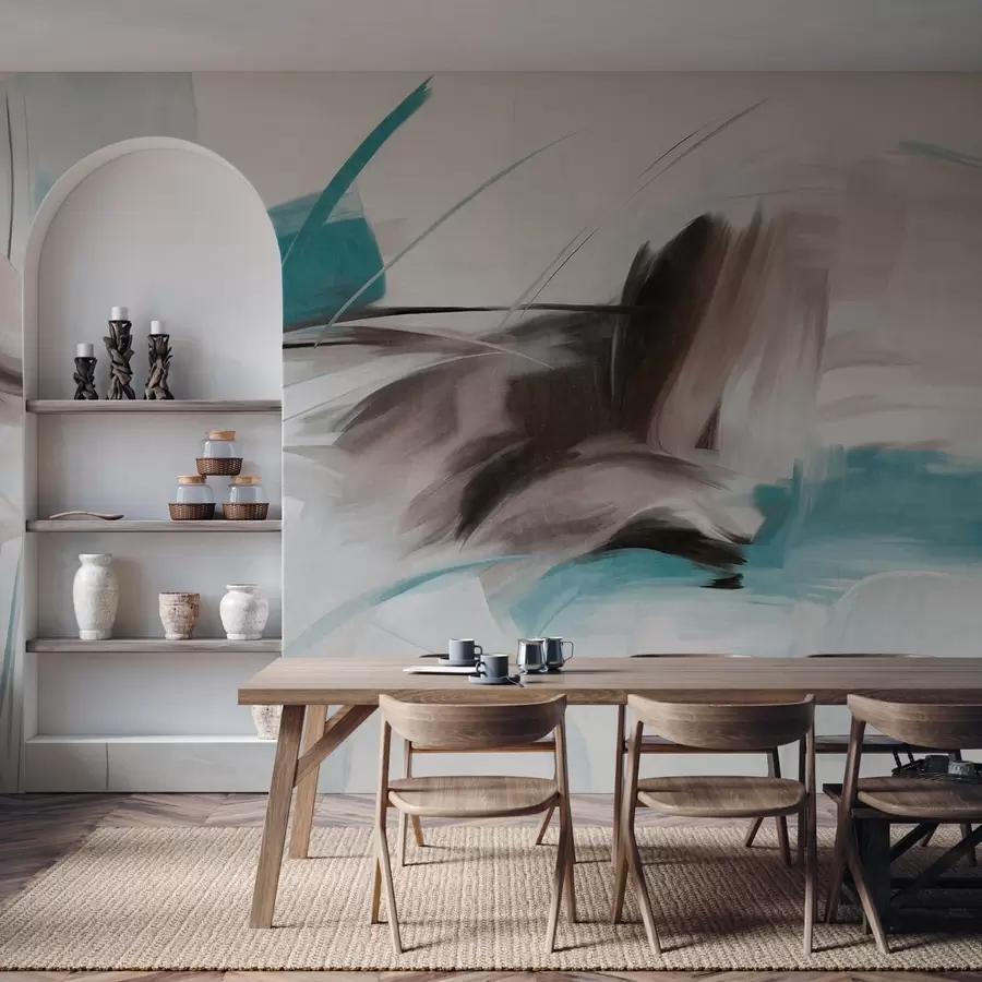 fototapeter Abstrakt malestil med brune og blå teksturerte penselstrøk w09755v1