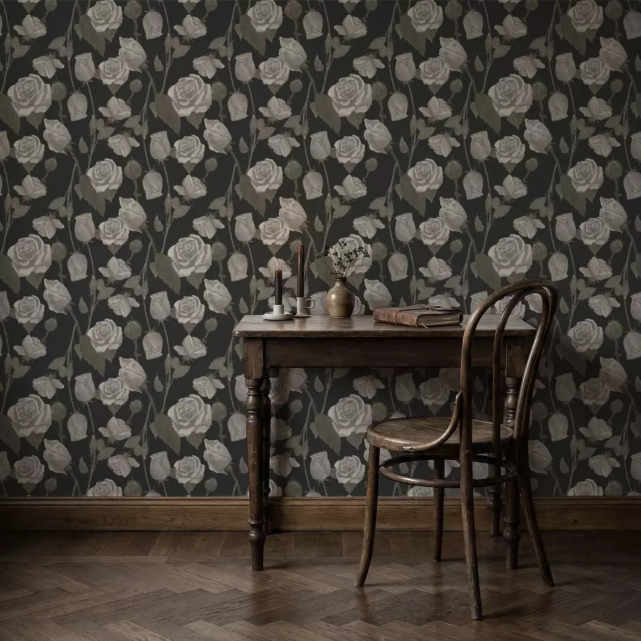 fototapeter Blomstermønster med roser på mørk bakgrunn a01123