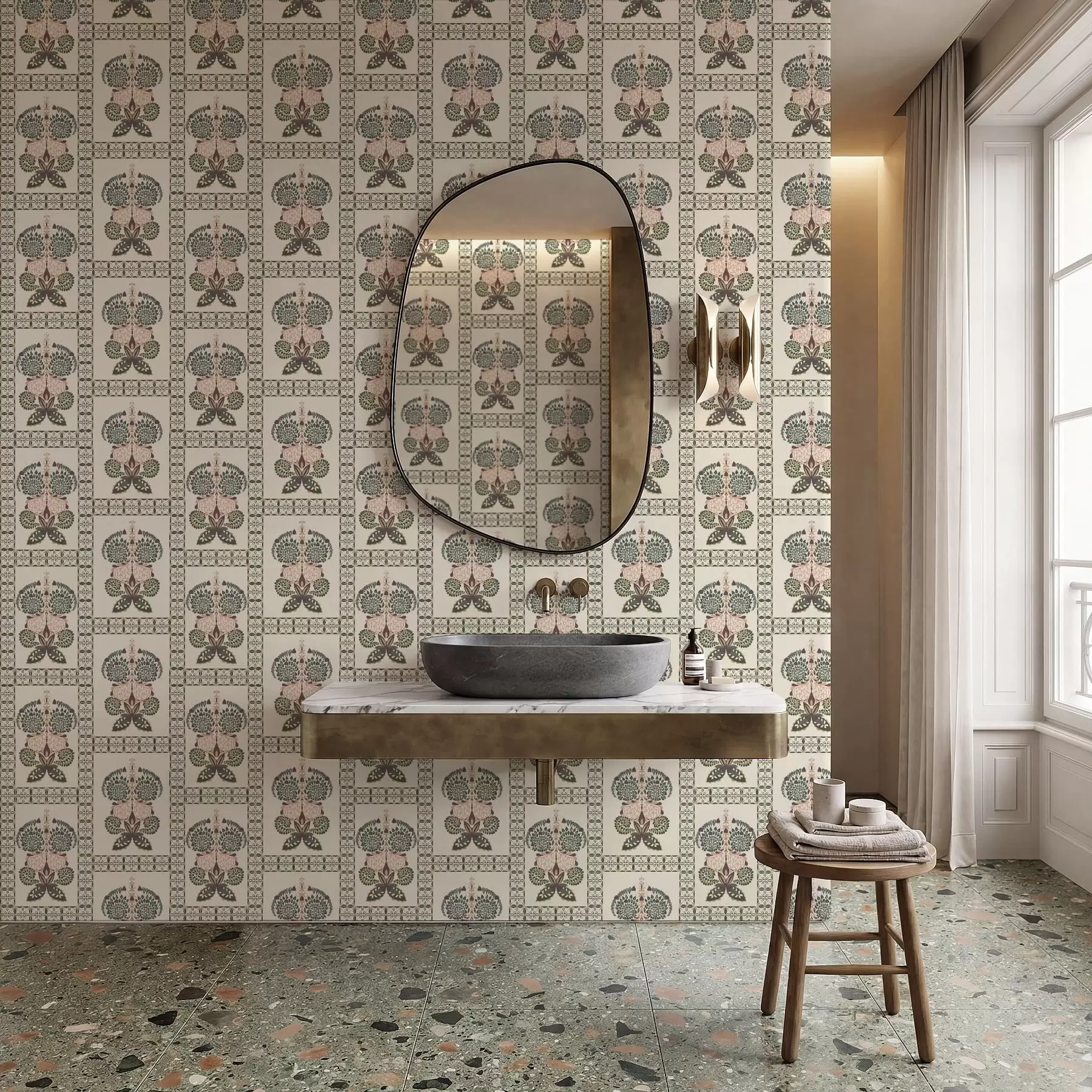 fototapeter Dekorativt mønster med sommerfugler og blomster a01125