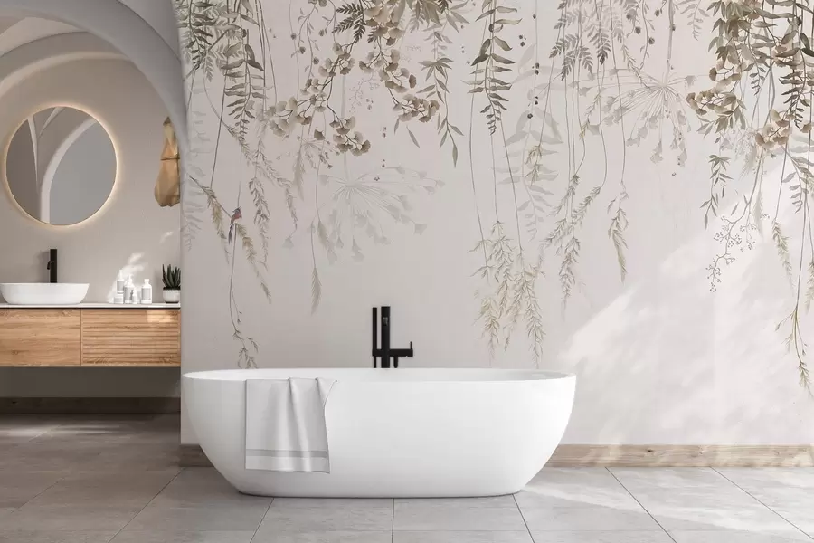 fototapeter Hengende ville planter på en lys bakgrunn w05320