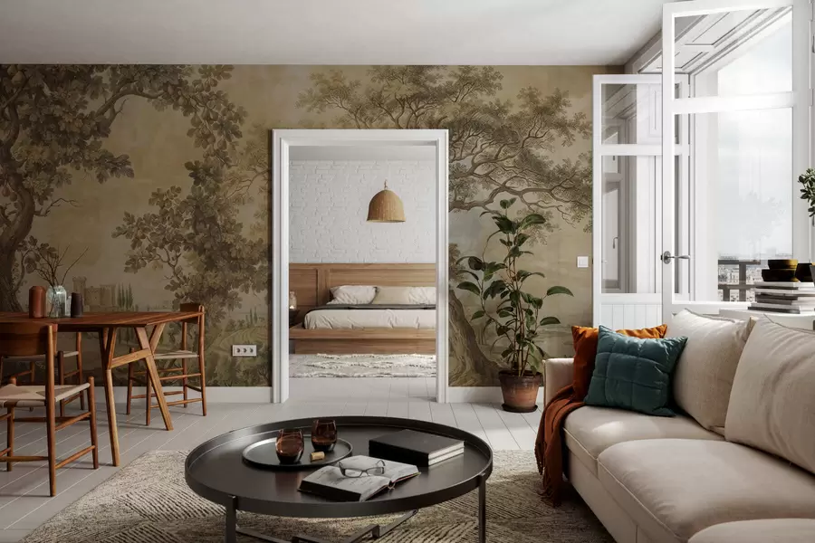 fototapeter Pastoralt landskap i brodert stil w05359