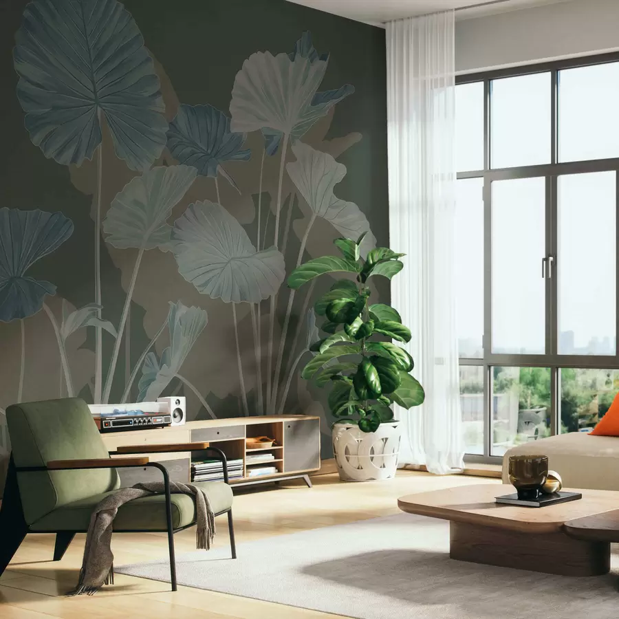 fototapeter Hagen med malte lotusblomster w05364v3