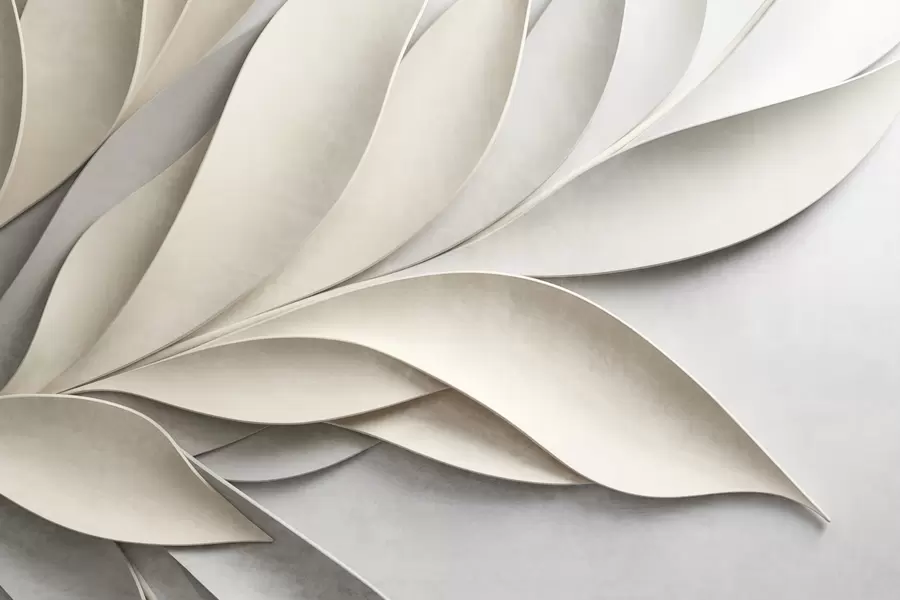 fototapeter Abstrakte blader i beige og grått, strukturert moderne kunst w09769