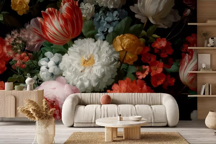 fototapeter En luksuriøs blomsteroppsats fra en vårhage w09676