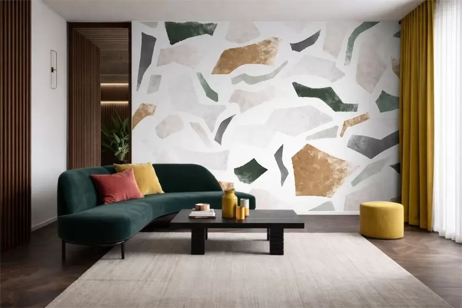 fototapeter Abstrakte fragmenter med struktur i grønne og beige nyanser w05146