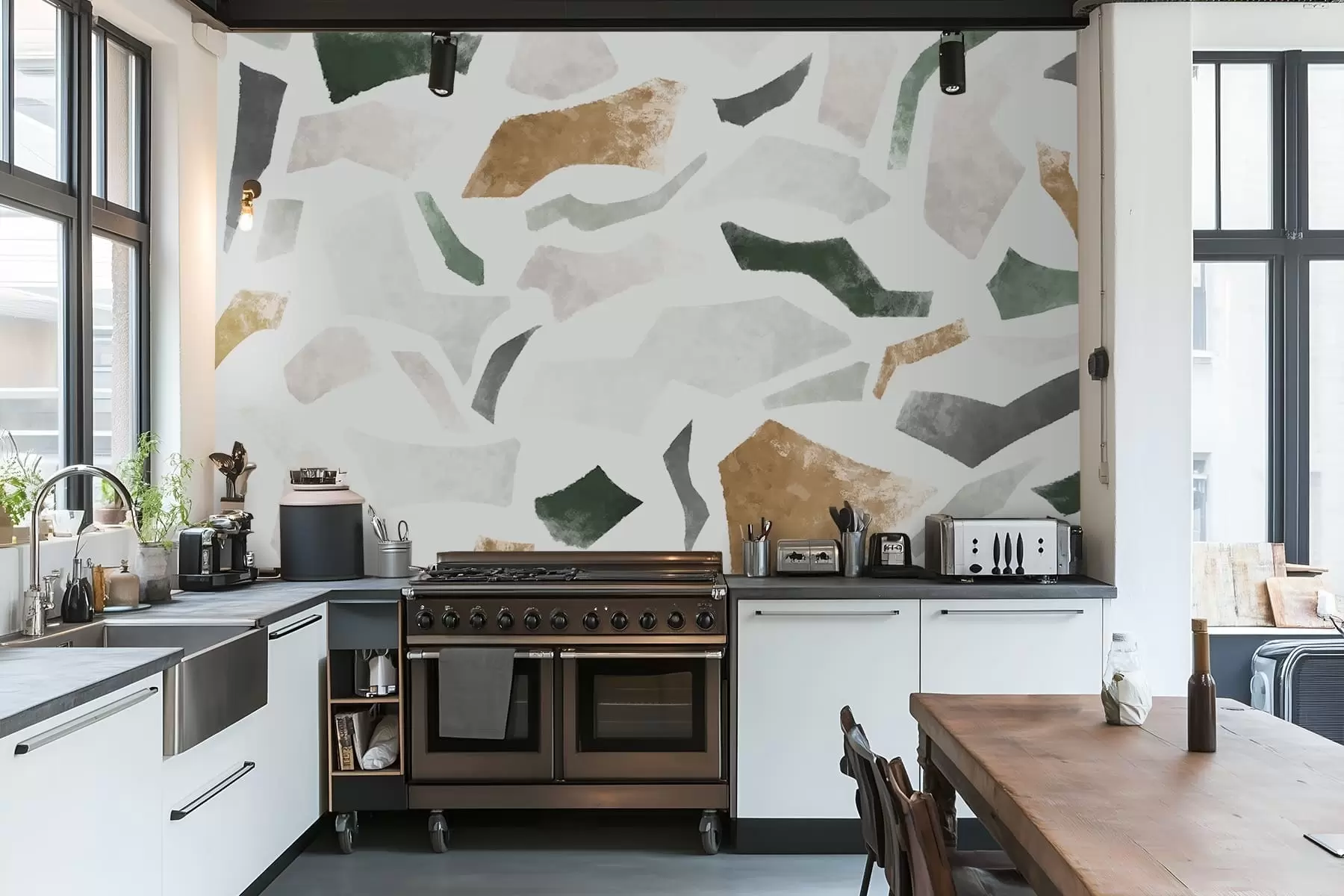 fototapeter Abstrakte fragmenter med struktur i grønne og beige nyanser w05146