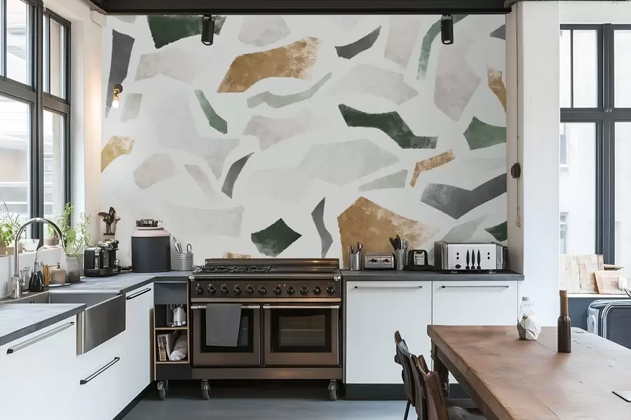 fototapeter Abstrakte fragmenter med struktur i grønne og beige nyanser w05146